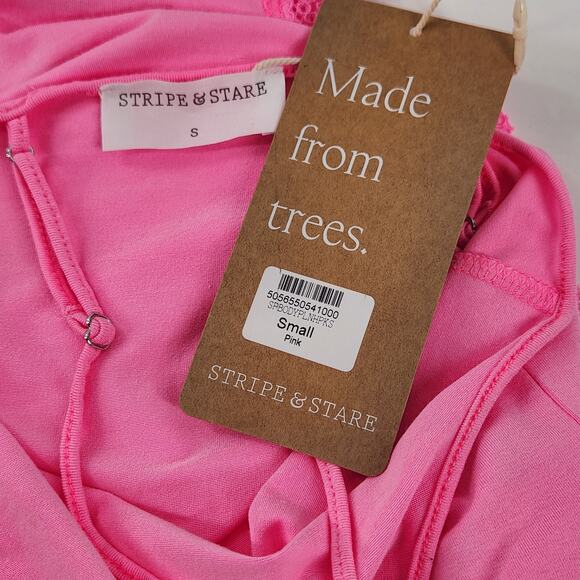 Stripe & Stare Spagehtti Bodysuit One Piece Womens Small Pink Lace Trim Stretch - Picture 4 of 7